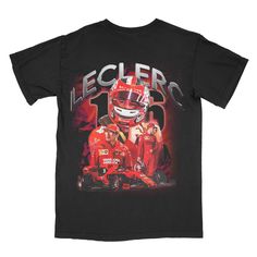 Charles Leclerc Vintage T-shirt | Formula 1 Ferarri racing tee  ⭐️ Black t-shirt  ⭐️ Regular fit  ⭐️ Front direct to garment print  ⭐️ Made to order Black Racing Style T-shirt With Logo Print, Black Racing Fan Merchandise T-shirt, Racing Style Graphic Print T-shirt For Fans, Racing Style Graphic Print T-shirt For Sports Events, Racing Style Graphic T-shirt For Sports Events, Racing Style T-shirt With Logo For Sports Events, Racing Style Fan Merchandise T-shirt With Logo Print, Black Graphic Print Tops For Motorsport Events, Formula 1 Ferrari