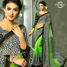 Lime Green Soft Net Half N Half Saree Green Soft, Net Fabric, Georgette Saree