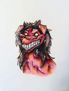 a drawing of a monkey with teeth and fangs on it's face is shown