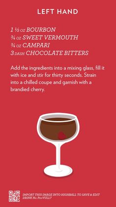 an advertisement for chocolate bitters on a red background with the words, left hand