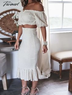 Tavimart Off Shoulder Short Top Midi Skirt Elegant Suit Women Summer Solid Skirt Matching Set Casual Slim Long Skirt Two Piece Set Outfit Bust Size(cm) Waist Size(cm) Top Length (cm) Dress Skirt(cm) S 104 62 23 81 M 108 66 24 83 L 112 70 25 85 XL 116 74 26 87 "Size measured by ourselves, sometimes has some errors, but always within 3cm." “If you have any questions about the size, please contact me” Two Piece Set Outfit, Mint Green Prom Dress, Skirt Matching Set, Evening Dress Beaded, Two Pieces Set Outfits, Elegant Suit, Skirt Elegant, Skirt Two Piece, Solid Skirt