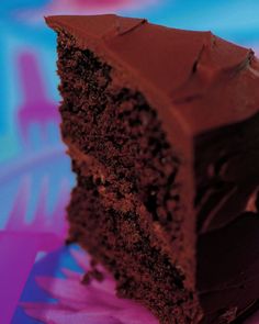 a piece of chocolate cake sitting on top of a plate