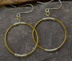 Mixed Metal Hoops - Brass Hardware Jewelry, Mixed Metal Jewelry, Copper Accents, Brass Hoops, Purple Agate, Amethyst Gold, Gold Filled Earrings, Handmade Jewelry Diy, Copper And Brass