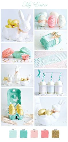 easter decorations with pastel colors and gold eggs