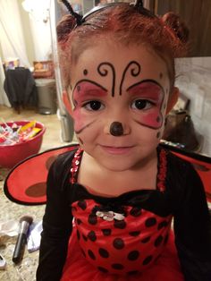 Lady Bug Makeup, Ladybug Costume Kids, Ladybug Makeup, Bug Makeup, Easy Face Painting Designs, Halloween Makeup For Kids, Makeup Ideas For Halloween, Doll Face Paint