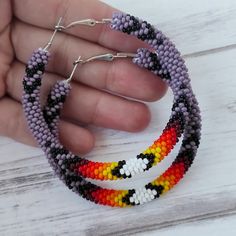 Native style earrings, 2.5" hoops, Beaded hoop earrings, Nat - Inspire Uplift Purple Beaded Hoop Earrings With Round Beads, Handmade Beaded Bracelets For Gifts, Bohemian Hoop Earrings With Black Beads, Purple Beaded Hoop Earrings, Beaded Hoop Earrings Native American, Native American Beadwork Earrings, Earrings Native American, Beadwork Earrings, Native American Earrings