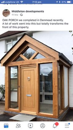 an image of a small wooden house with windows and doors on the front, side by side