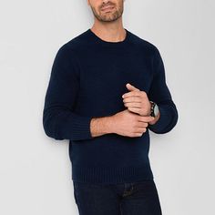 Made from soft recycled knit, this St. John's Bay men's pullover sweater is a cool-weather wardrobe basic you'll want to wear again and again. It's cut for a classic-fit with a crew neckline and long fitted sleeves. Wear it over a collar shirt for a stylish layered look. Closure Type: Pullover HeadFit: Classic FitNeckline: Crew NeckSleeve Length: Long SleeveApparel Length: 27.5 Inches - FrontFiber Content: 45% Polyester, 30% Recycled Polyester, 23% Acrylic, 2% SpandexFabric Description: KnitCare Mens Pullover Sweater, Men's Pullover, Fitted Sleeves, Long Sleeve Pullover Sweater, Collar Shirt, Pullover Men, Mens Crew Neck, Layered Look, Cotton Sweater