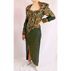 Get This Gorgeous, Vintage Evening Gown, Fully Beaded And Sequin And Rhinestones, Maxi, Asymmetrical. State Sale, Camille Boutique, 1980's. One Of A Kind Dress, Bob Mackie Style. Formal, Evening Gown, Drag, Costume, Wedding, Mother Of The Bride. Excellent Condition, Black Sequin, Gold, Silver And Black Beads, Colorful Large Faceted Faux Rhinestones, Long Sleeves And Front Sleet. This Is A Runway Dress, No Tags Or Size, Approximate Measurements (Measured Flat) Length: 59" - Waist: 15" Flat (30" Round) -Chest: 20" Flat - Drag Costume, Camille Dress, Costume Wedding, Vintage Evening Gowns, Wedding Mother Of The Bride, Formal Evening Gown, Evening Gown Dresses, Style Formal, Runway Dresses