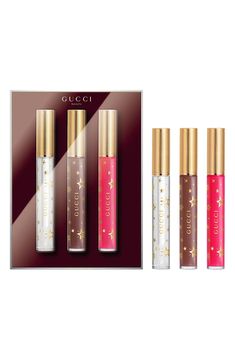 What it is: A limited-edition set featuring three shades of signature plumping lip gloss that makes the lips look soft and smooth, with a beautiful wash of color.What it does: A sheer lip gloss that provides an instant plumping effect with a crystal-shine finish. The powerful blend of lip care and plumping ingredients leaves lips feeling hydrated for up to 8 hours, thanks to a combination of ginger roots and capsicum extracts. Hydrating properties coming from hyaluronic acid are accompanied by t Ginger Roots, Makeup Stuff, Plumping Lip Gloss, Lip Care, Lip Liner, Hyaluronic Acid, Lip Gloss, Ginger, Gift Set