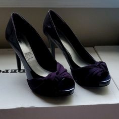 Brand New With Tags, Fiona Heels, Deep Purple, Mostly Patent Leather Except Near Toe, Very Beautiful And Elegant, Sz 7.5 Purple Prom Shoes, Dark Purple Shoes, Dark Purple Heels, Tan Strappy Heels, Fioni Shoes, Heels Purple, Purple Heels, Silver High Heels, Slip On Dress Shoes