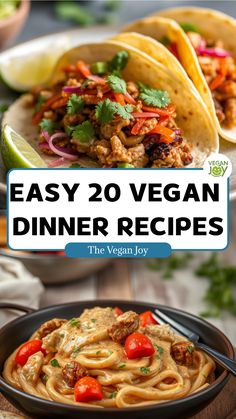 easy vegan dinner recipes with text overlay