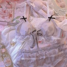 Shimmery Princesscore 2-Piece Lingerie Set Coquette Ruffled Sleepwear For Loungewear, Cute Pink Ruffled Sleepwear, Cute Lingerie Sets, Luxury Coquette Intimates With Lace Trim, Coquette Ruffled Summer Sleepwear, Coquette Lingerie Sets, Deer Doll, Kawaii Swimsuit, White Lingerie