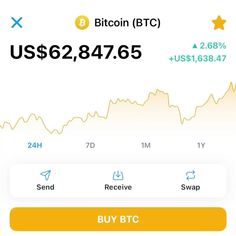 the bitcoin btc app is shown with an arrow pointing up and down