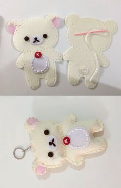 two pictures of teddy bears made out of felt