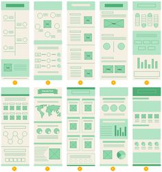 the different types of web pages are shown in green and beige colors, including one for each