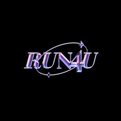 the word runu in purple and blue lights on a black background with an arrow