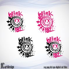 four pink and black ink splattered logos on a white background with the words drink blvd