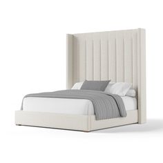 Nativa Interiors Aylet Vertical Channel Tufted Upholstered High 87" Solid + Manufactured Wood / Revolution Performance Fabrics® Commercial Grade Panel Bed Off White Queen - 71.00"W x 86.00"D x 87.00"H Channel Tufted Bed, Channel Bed, Tufted Upholstered Bed, Wingback Bed, Tufted Bed, Wingback Headboard, Standard Bed, Beds For Sale, Adjustable Beds