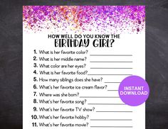 a birthday party game with the words how well do you know the birthday girl?