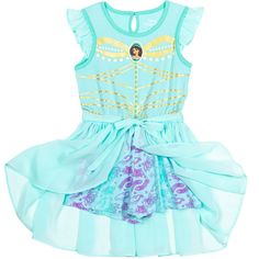 Your little girl is ready for a magical day dressed in this adorable Disney Princess outfit. This cute romper features Jasmine from Aladdin with an all over print of feathers, lotus flowers, and clouds on the shorts, pretty ruffles by the sleeves, and a stylish fluttery skirt that your little girl will love to twirl in. Made of a soft material that keeps your little girl comfortable, this Princess Jasmine one-piece romper is the perfect outfit for those summer days of dress-up and play. Disney Princess Jasmine Costume, Jasmine From Aladdin, Princess Jasmine Costume, Knotted Skirt, Toddler Girl Romper, Disney Princess Outfits, Disney Princess Jasmine, Disney Princess Belle, Princess Belle