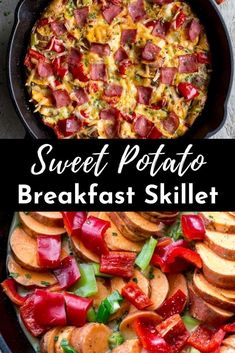 the healthy and hearty sweet potato and egg breakfast skillet is ready to be eaten