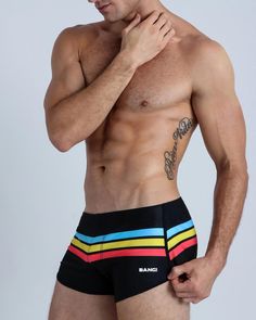 BIONIC STRIPES - Swim Shorts Retro Swim Trunks With Built-in Shorts, Retro Surfing Bottoms For Summer, Retro Swim Trunks With Built-in Shorts For Beach, Retro Short Swim Trunks For Beach, Retro Short Length Swim Trunks For Beach, Retro Short Swimwear For Beach Season, Retro Short Length Swimwear For Beach Season, Retro Short Beach Bottoms, Retro Short Bottoms For Beach Season