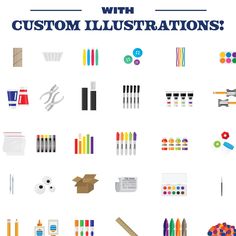 a poster with different colored crayons on it and the words custom illustrations below