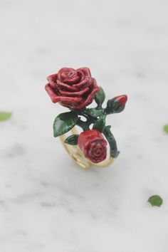 Rose Ring , Flower Ring , Enamel Ring , High quality enamel GOODAFTERNINE Rose Design Rings For Valentine's Day, Vintage Rose Flower Ring As Gift, Vintage Rose Rings For Gift, Enamel Flower Ring For Anniversary, Flower Shaped Rings With Roses For Gift, Anniversary Flower Enamel Ring, Rose Ring Flower, Bloom Jewelry, Peacock Ring