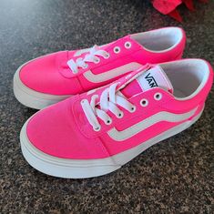 Girls Size 1; New But Not In Original Box. Never Worn. Neon Pink Retro Style. Trendy Pink Sneakers For School, Cute Vans Sneakers For School, Cute Pink Vans Sneakers, Artsy Shoes, Vans Surf, Painted Canvas Shoes, Vans Pink, Preppy Shoes, Western Style Outfits