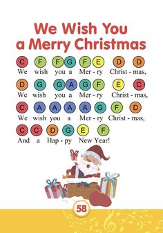 we wish you a merry christmas card with santa claus on it and music notes in the background