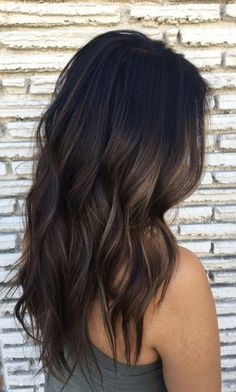 Subtle Balayage Brunette, Long Dark Hair, Brown Highlights, Hair Color Balayage