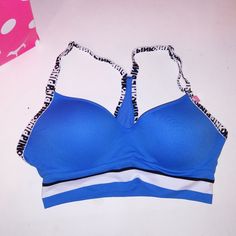 Victoria Secret Pink Bralette Small Push Up Cool & Comfy Logo Trim Blue Wireless New With Tags *Bundle To Save Chavonne11 91621 Camo Bra, Pink Goth, Vs Pink Bras, Victoria Secret Pink Bras, Crop Bra, Pink Bralette, Black Lace Bralette, Victoria Secrets, Pink Sports Bra