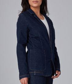 The Tilly is a slightly fitted blazer made from a dark navy denim that gives it a more relaxed yet elevated vibe. Denim BlazerDark Rinse Blue (DRB)Available in Plus Sizes: Size XS - 3X92% Cotton / 6% Polyester (T400) / 2% LycraMachine wash / Hang to Dry / Tumble dry lowTrue to size Model is 5'8" Tall / Wearing a size S Denim Blazer, Fitted Blazer, Dark Navy, Blazer, Plus Size, Navy, How To Wear, Blue