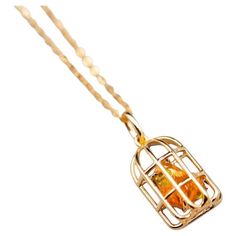 Bird Cage Mexican Fire Opal Necklace Pendant 18K Yellow Gold. Free Domestic USPS First Class Shipping!  Free One Year Limited Warranty!  Free Gift Bag or Box with every order! Opal—the queen of gemstones, is one of the most beautiful and rarest gemstones on earth.  Every piece of opals has its colors and patterns, which is perfect for designers to create unique engagement rings for someone extra special.  We use 100% Natural & Ethically opal stones (NO synthetics or imitations) for our jewelry. Rarest Gemstones, Fire Necklace, Fire Opal Necklace, Opal Pendant Necklace, Opal Color, Rare Gemstones, Unique Engagement, Engagement Anniversary, Opal Necklace