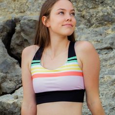 Swim Sports Bra Top UPF 50+ Sizes XS-3XL - Hawaii Stripe Swimwear Berry Jane™ Striped Swimwear, Swim Bra, Running Wear, Swim Shirt, Sports Bra Top, Vintage Hawaii, Swim Shirts, Compression Fabric, Sports Activities