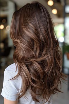 5 Quick and Gorgeous Bun Styles for Busy Mornings Long Reddish Brown Hair With Highlights, Brown Hair With Highlights Red Tones, Long Hair With Layers Brunette Low Lights, Lived In Summer Brunette, Hairlights In Brown Hair, Choc Brown Hair With Highlights, Highlight Rambut Brown, Natural Hair Colors For Brunettes, Long Hair Brown Balayage