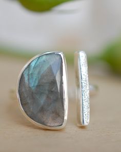 Bohemian Handmade, Copper Turquoise, Labradorite Ring, Half Moon, Turquoise Sterling Silver, Sterling Ring, Statement Ring, Ring Set, Gold Vermeil