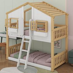 there is a bunk bed with a ladder on the bottom and a desk underneath it