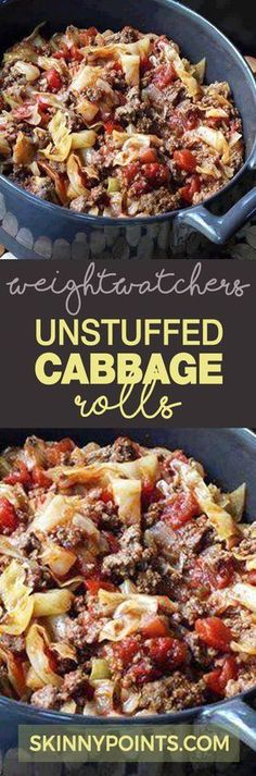 the cover of weight watcher's unstufffed cabbage rolls with text overlay