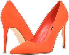 Orange Pointed Toe Heels With Sculpted Heel, Orange Heels With Sculpted Heel And Pointed Toe, Modern Orange Heels With Padded Heel, Formal Orange Heels With Removable Insole, Chic Orange Heels, Orange High Heels For Work, Orange Heels For Work, Orange Heels For Workwear, Chic Orange Heels For Work