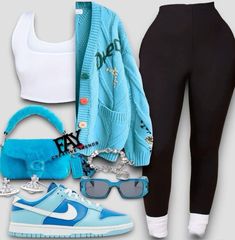 Black Contour, Printed Blouses, Blue Outfits, Cute Nike Outfits, Fresh Shoes