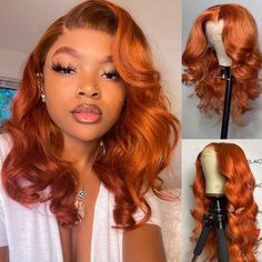 4x4 13x4 Transparent Lace Front Wigs Ginger Orange Loose Wave Human Virgin Hair -OQHAIR Red Orange Hair, Orange Wig, Ginger Hair Color, Loose Waves Hair, Red Wigs, Colored Wigs, Lace Hair, Hair Quality, Orange Hair