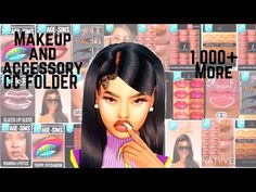 an animated image of a woman with makeup and accessories in front of the words, make up and accessory act folder