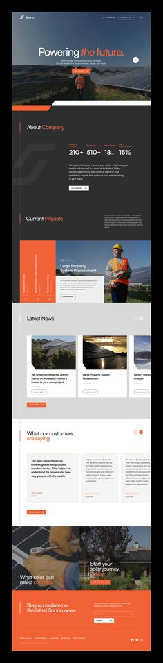 an orange and black website design