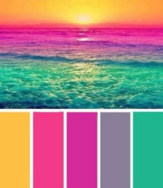 the sun is setting over the ocean with bright colors