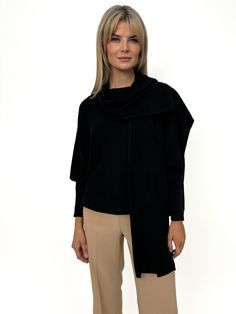 This Scarf features: Super soft cashmere feel Designed to mix and match perfectly with the Kate & Pippa capsule knit collection. Pair with any Kate&Pippa Knit for fabulous outfit! Black Merino Wool Sweater For Layering, Stretch Cashmere Sweater, Elegant Fine Knit Loungewear Sweater, Elegant Fine Knit Sweater For Loungewear, Spring Black Cashmere Top, Elegant Soft Knit Loungewear Sweater, Elegant Soft Knit Sweater For Loungewear, Black Cashmere Top For Spring, Elegant Stretch Cashmere Sweater