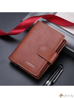 Bird in Bag - Multi-Functional Aluminum Wallet Box with Automatic Card Pop-Up Trendy Brown Card Holder For Gift, Trendy Brown Card Holder As Gift, Trendy Brown Card Holder Gift, Aluminum Wallet, Phone Card, Pop Out, Bird In Bag, Black Pattern, Leather Wallet