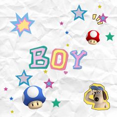 paper with the words boy written on it and two mario bros characters next to each other