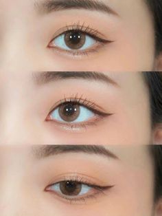 Natural Eyeliner Look Korean, Minimalist Korean Makeup, Downturned Monolid Eye Makeup, Natural Eye Makeup Korean, Minimalistic Eyeliner, Korean Eye Makeup Natural, Minimalist Eyeliner, Eyeliner Asian Eyes, Smokey Eye Asian